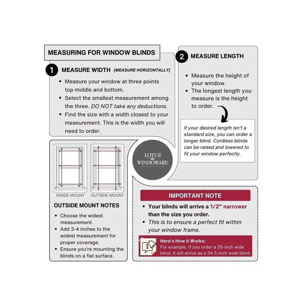 Lotus & Windoware Cordless 2in Faux Wood Blind 45x48 Bright White‎ Indoor Use